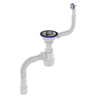 B0139 Сифон для мойки 3 1/2" х 40 с круглым переливом с гибкой трубой 40х40/50 белый