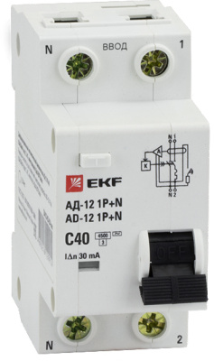Дифферинциальный автомат АВДТ-63 1P+N 25A 30мА тип А х-ка С эл. 6кА EKF PROXima
