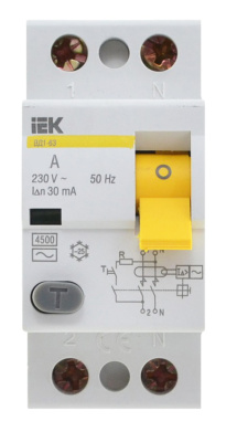 Выключатель дифференциального тока (УЗО) 2п ВД-63 40А 30мА (Электромеханическое) ИЕК