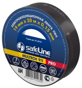 SAFELINE Изолента 19/20 черная 150 мкм, арт. 9366