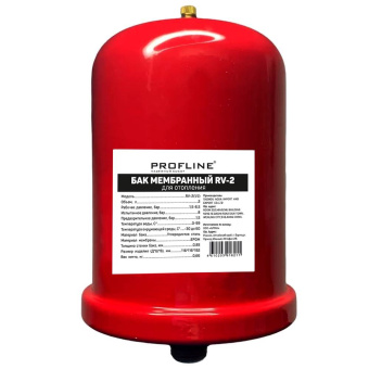 Бак мембранный для отопления 2 л вертикальный, без ножек, RV-2 (1/2") PROFLINE