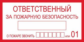 Знак наклейка В03 "Ответственный за пожарную безопасность" 100*200 ГОСТ12.4.026-2015